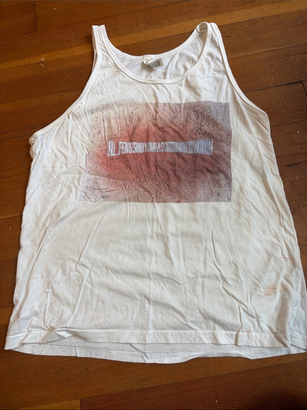 White Graphic Tank Top with Faded Red Print - Wayne White Painting
